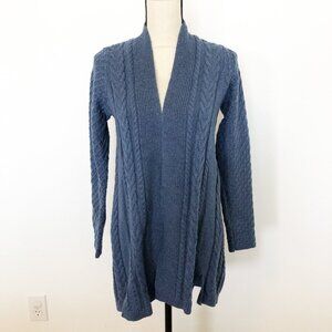 J. JILL Blue Open Front Cable Knit Longline Sweater Cardigan Womens XS